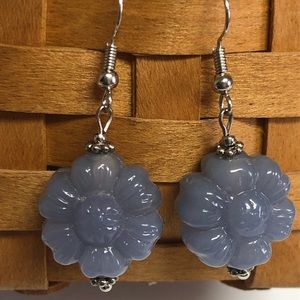 Purple pressed art glass floral bead earrings